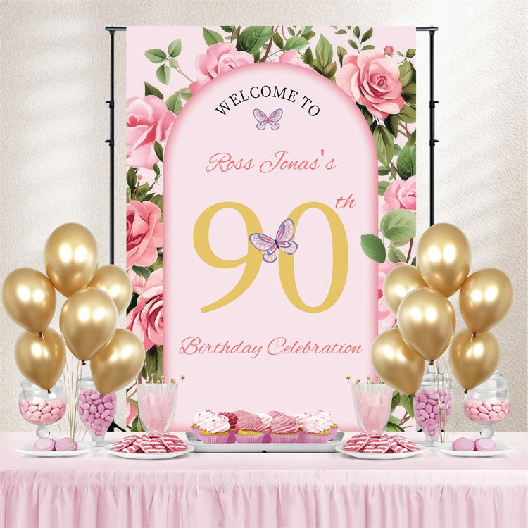 Personalized Birthday Backdrop Floral Archway Welcome 90th Backdrop UK GQ4-16