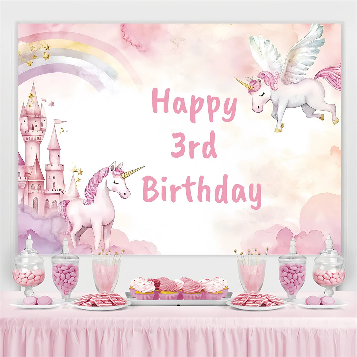 Happy Birthday Backdrop Unicorn Castle 3rd Customized Backdrop UK GQ4-219