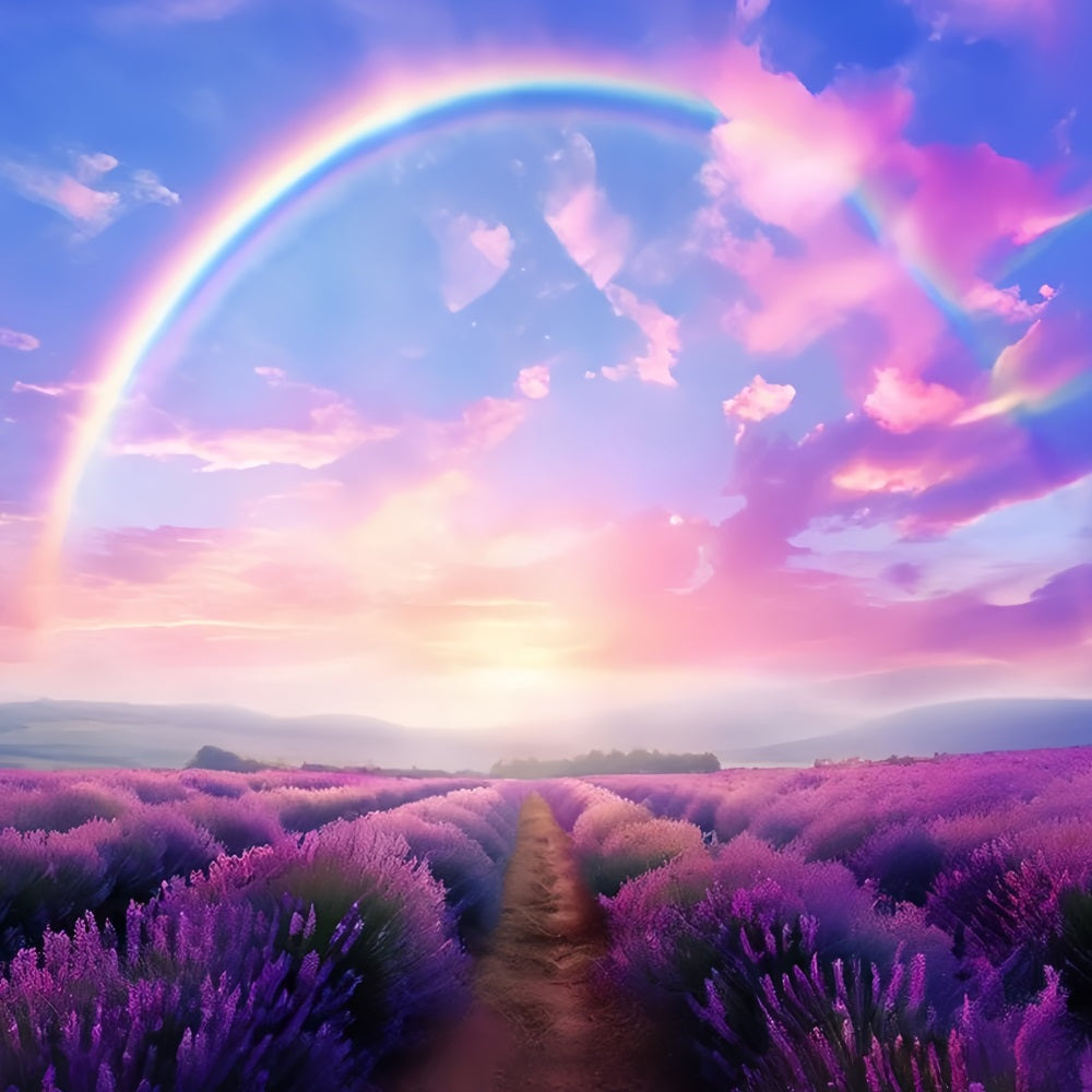 Purple Flower Backdrop Rainbow Lavender Field Backdrop UK GQ4-23