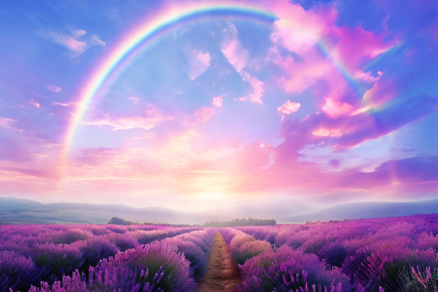 Purple Flower Backdrop Rainbow Lavender Field Backdrop UK GQ4-23