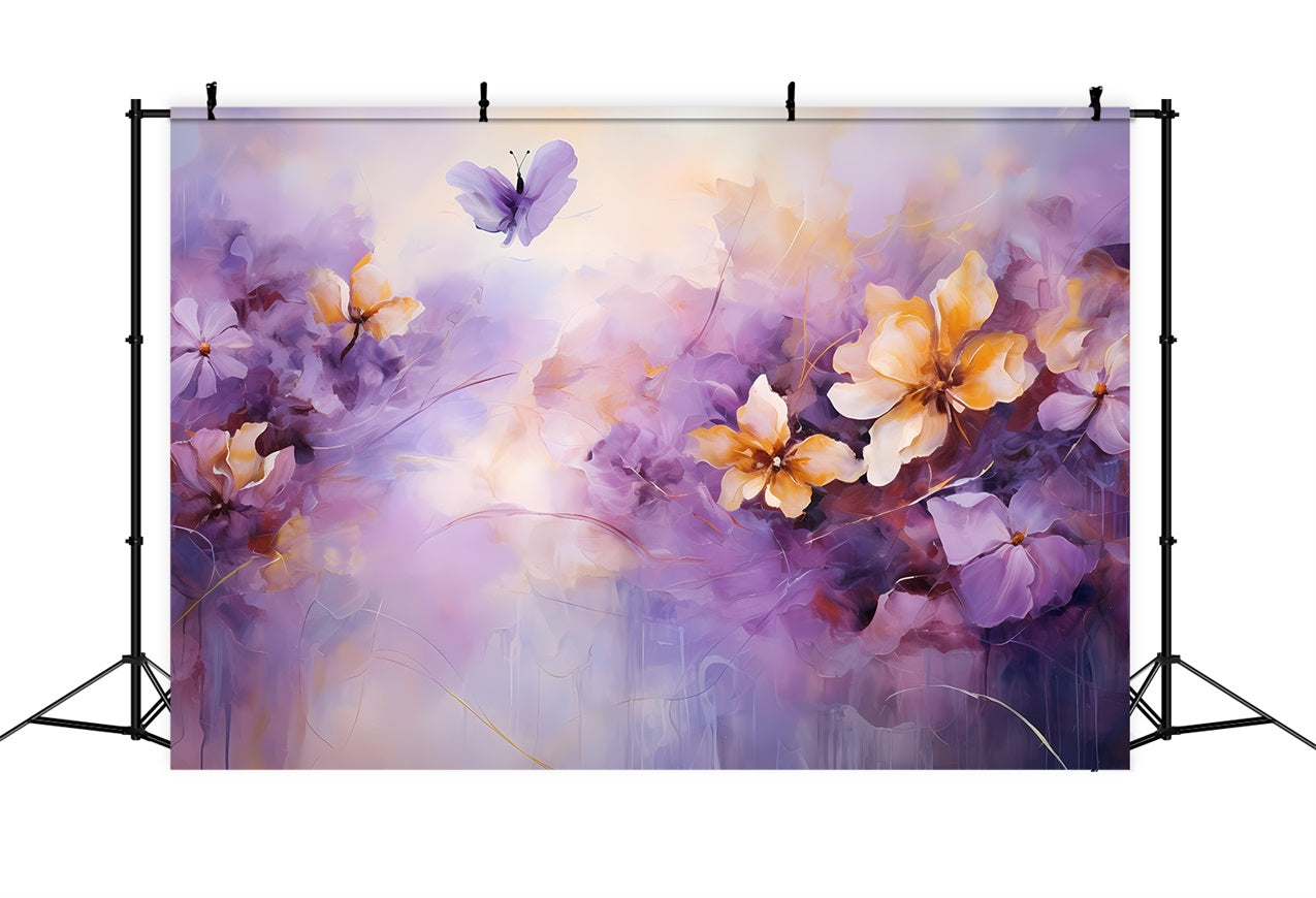 Purple Photo Backdrop Blooming Flowers Butterfly Backdrop UK GQ4-25
