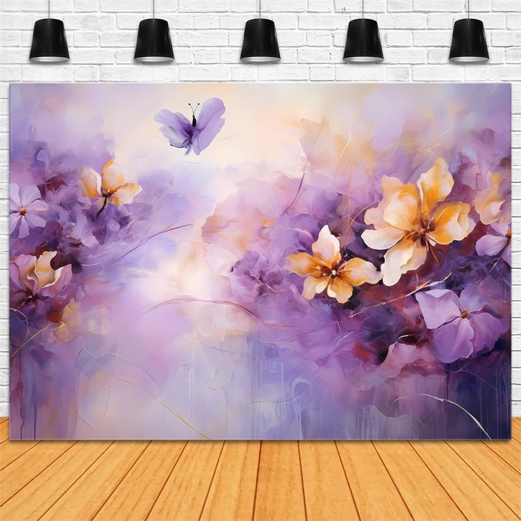 Purple Photo Backdrop Blooming Flowers Butterfly Backdrop UK GQ4-25
