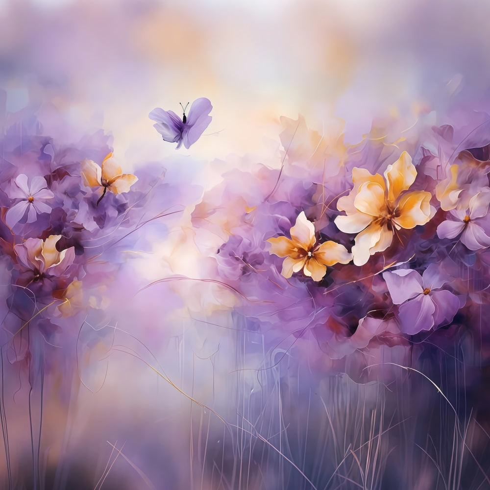 Purple Photo Backdrop Blooming Flowers Butterfly Backdrop UK GQ4-25