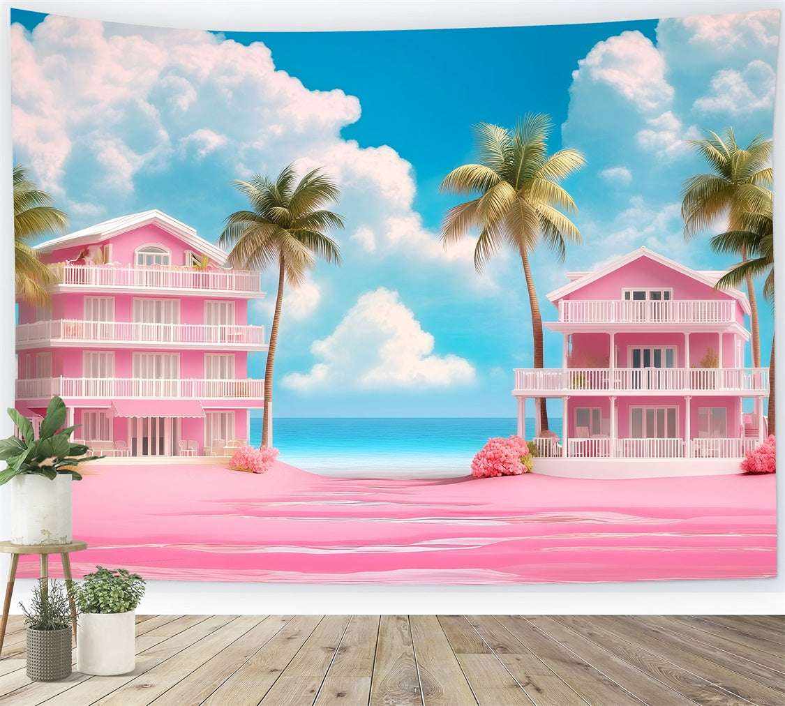 Summer Backdrop Pink Beach Villas Palm Backdrop UK GQ4-273