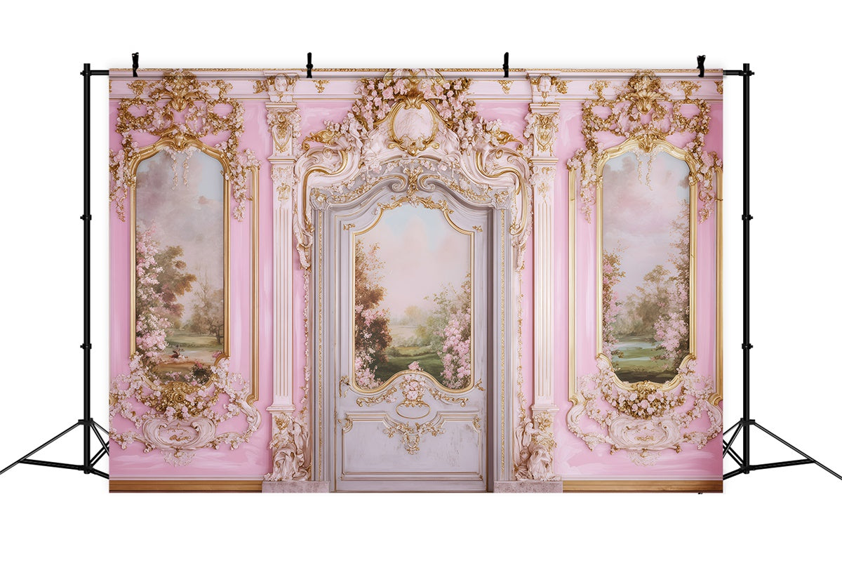 Vintage Wall Backdrop Floral Pink Gold Wall Vintage Photo Backdrop UK GQ4-303