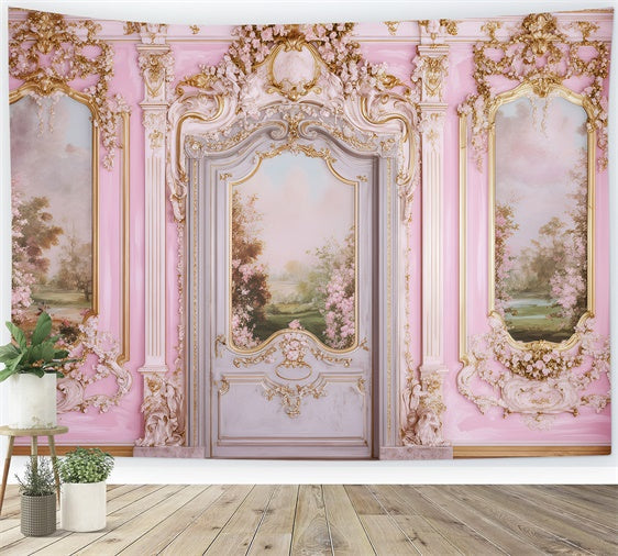 Vintage Wall Backdrop Floral Pink Gold Wall Vintage Photo Backdrop UK GQ4-303