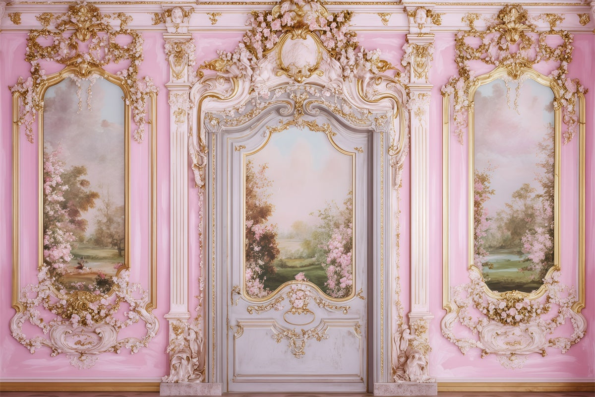 Vintage Wall Backdrop Floral Pink Gold Wall Vintage Photo Backdrop UK GQ4-303