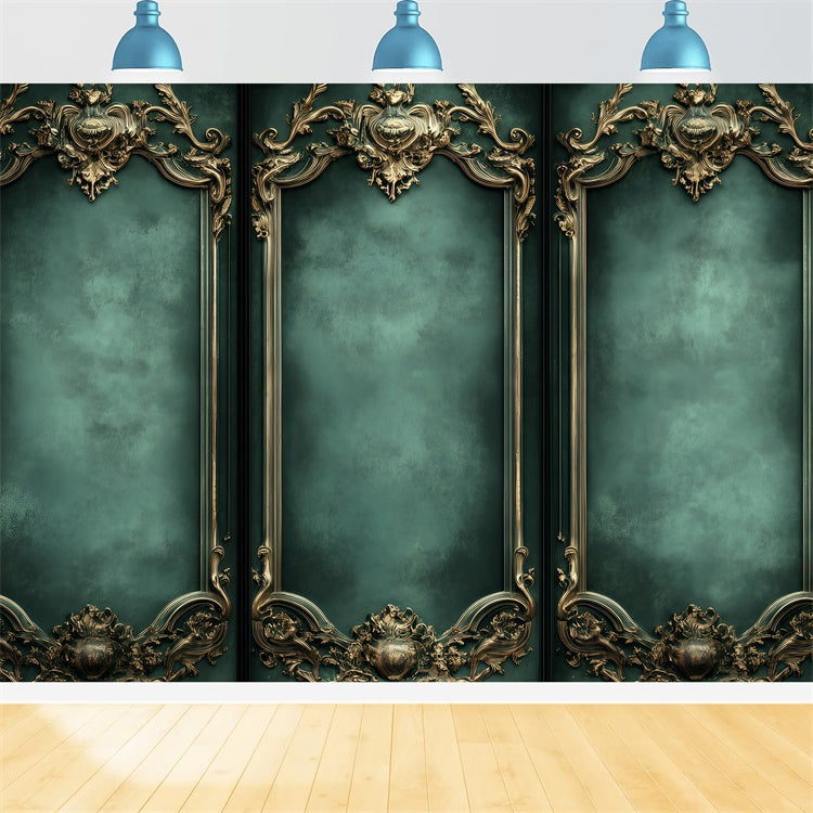 Vintage Wall Backdrop Opulent Green Baroque Walls Backdrop UK GQ4-305