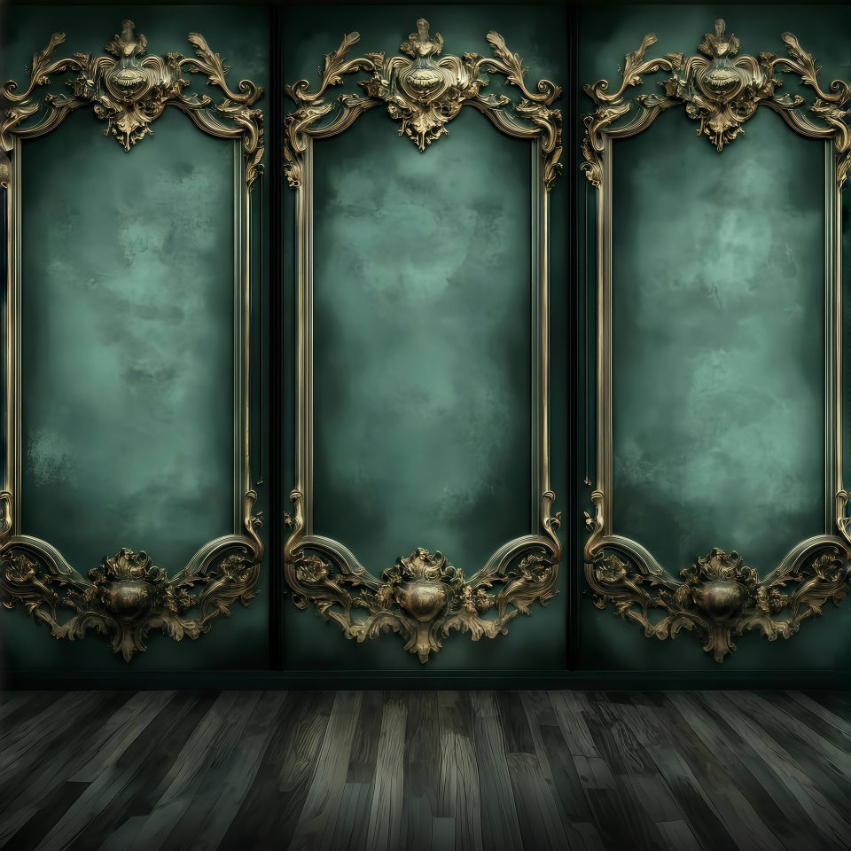 Vintage Wall Backdrop Opulent Green Baroque Walls Backdrop UK GQ4-305