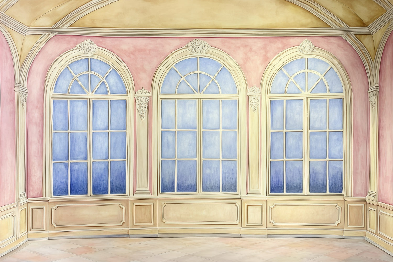 Vintage Photography Backdrops Soft Painted Royal Windows Backdrop UK GQ4-307