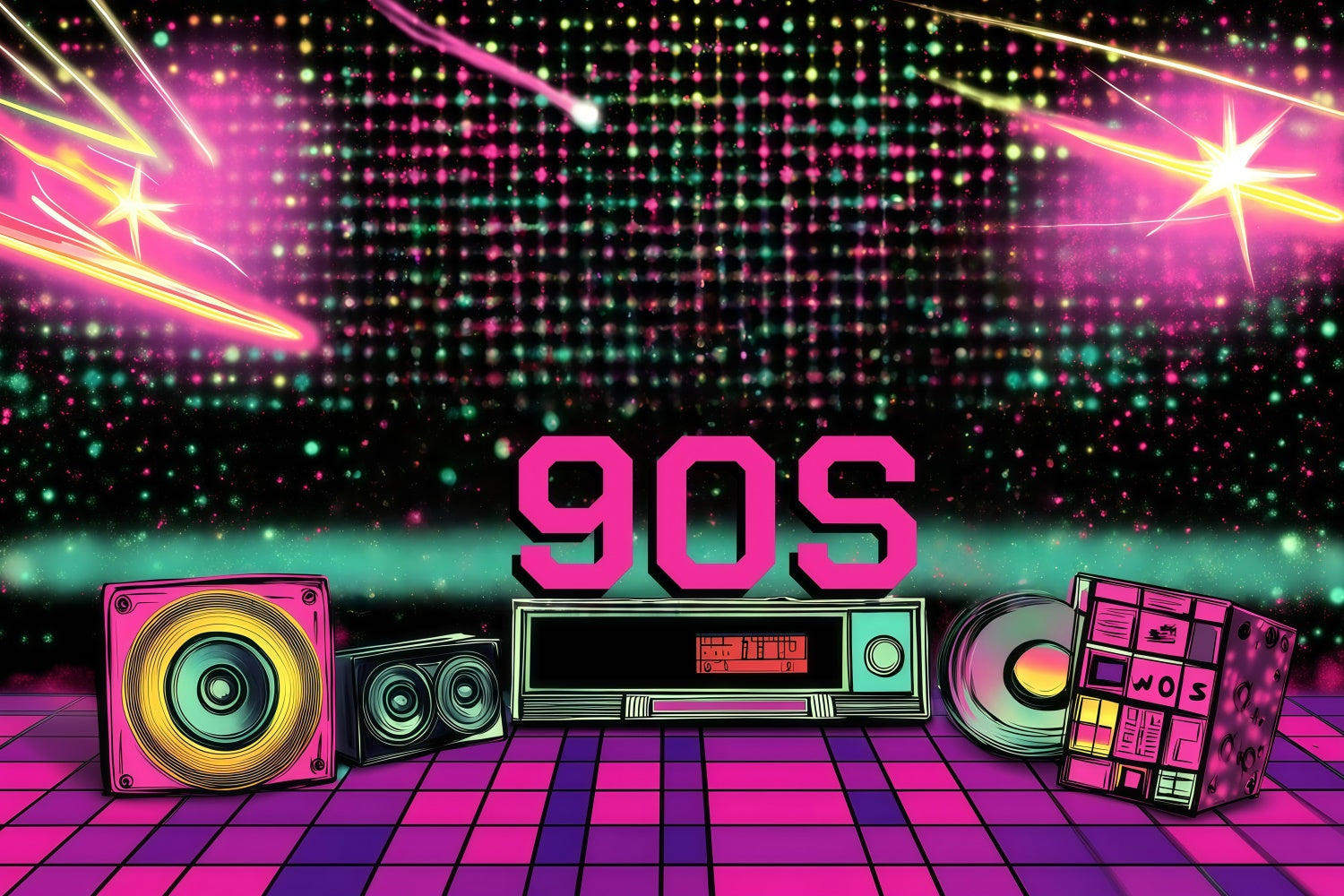 90s Photo Backdrop Retro Disco Party Lights Vintage Backdrop UK GQ4-308