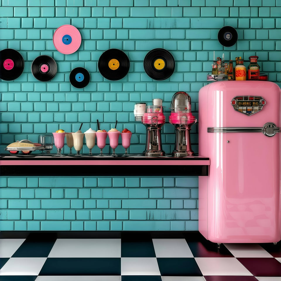 Vintage Photography Backdrops Ice Cream Parlor Wall Backdrop UK GQ4-310