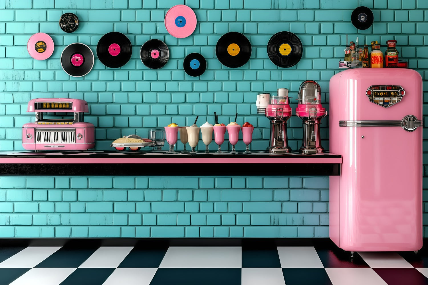 Vintage Photography Backdrops Ice Cream Parlor Wall Backdrop UK GQ4-310