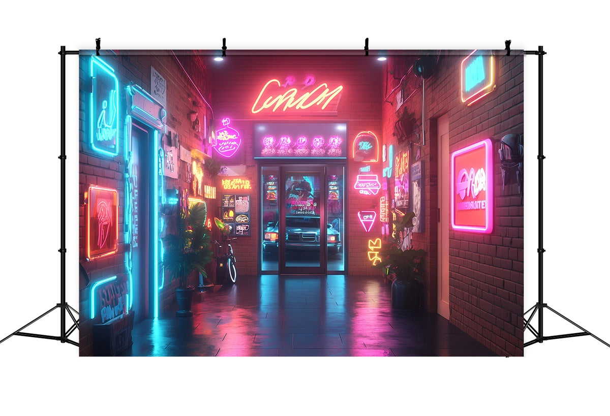 Vintage Backdrop For Photoshoot Urban Neon Dream Street Backdrop UK GQ4-311