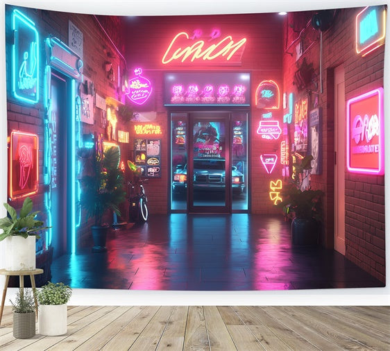 Vintage Backdrop For Photoshoot Urban Neon Dream Street Backdrop UK GQ4-311