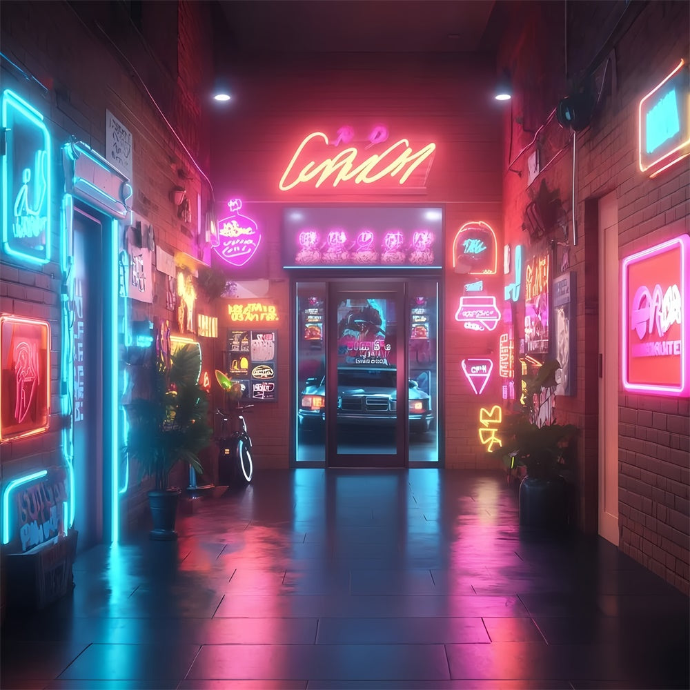 Vintage Backdrop For Photoshoot Urban Neon Dream Street Backdrop UK GQ4-311