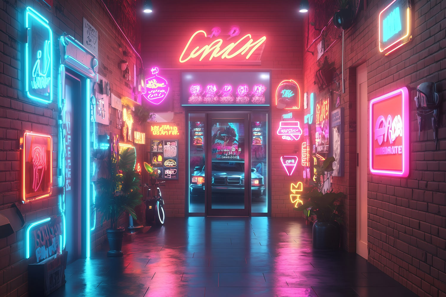 Vintage Backdrop For Photoshoot Urban Neon Dream Street Backdrop UK GQ4-311