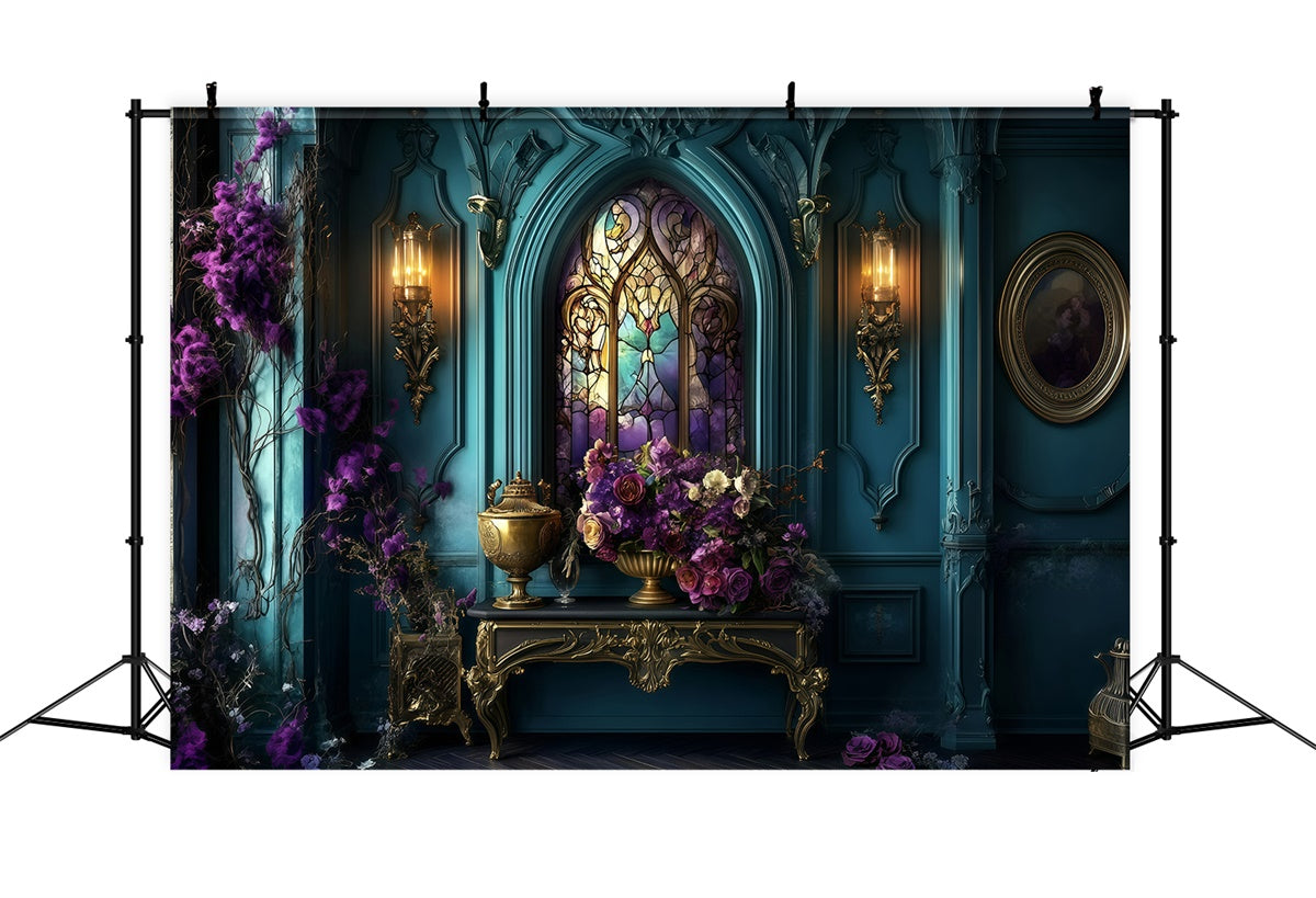 Antique Photo Backdrop Royal Stained Glass Floral Vintage Backdrop UK GQ4-314