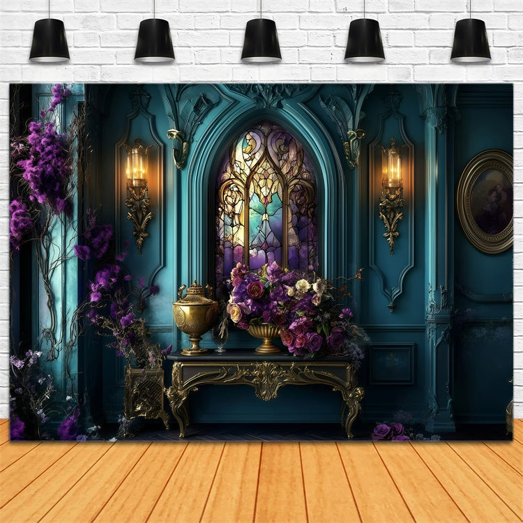 Antique Photo Backdrop Royal Stained Glass Floral Vintage Backdrop UK GQ4-314