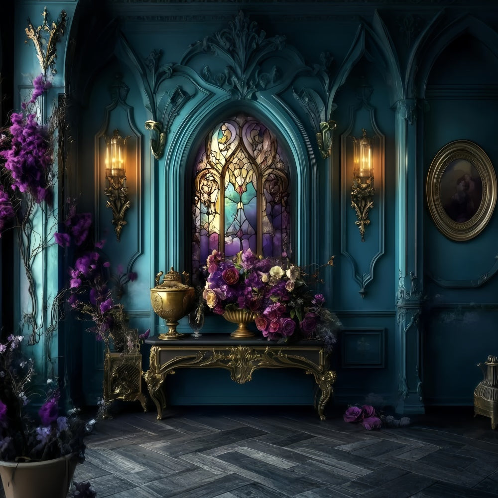 Antique Photo Backdrop Royal Stained Glass Floral Vintage Backdrop UK GQ4-314