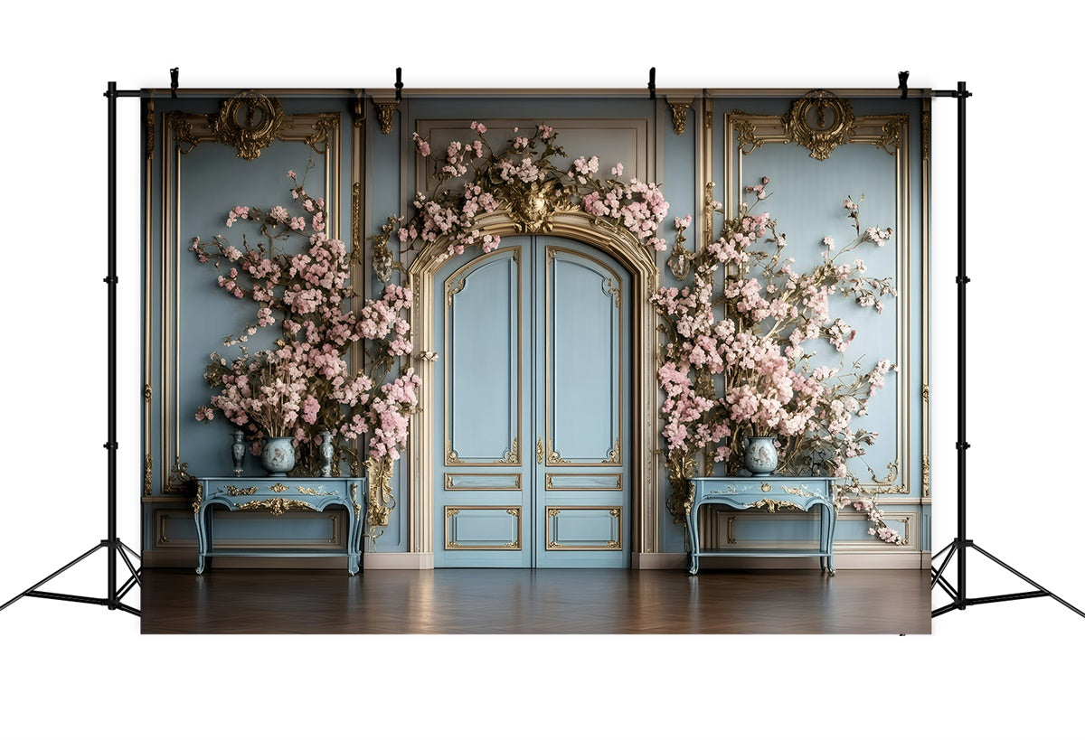 Vintage Wall Backdrop Blue Vintage Floral Door Backdrop UK GQ4-319