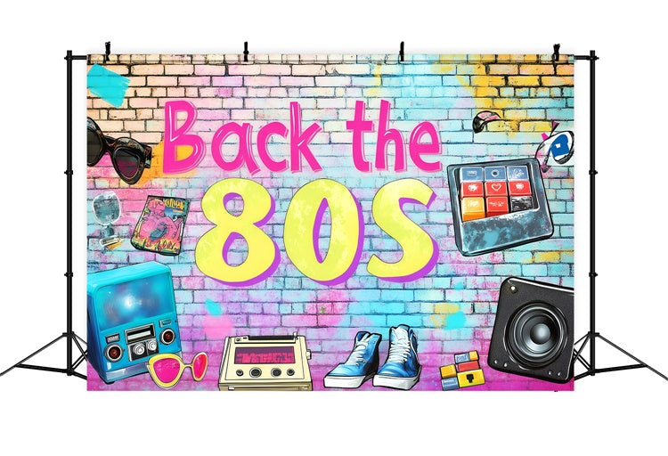 80s Photo Backdrop Neon Vibes Brick Wall Vintage Photo Backdrop UK GQ4-320