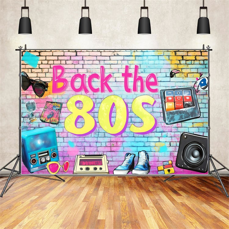 80s Photo Backdrop Neon Vibes Brick Wall Vintage Photo Backdrop UK GQ4-320