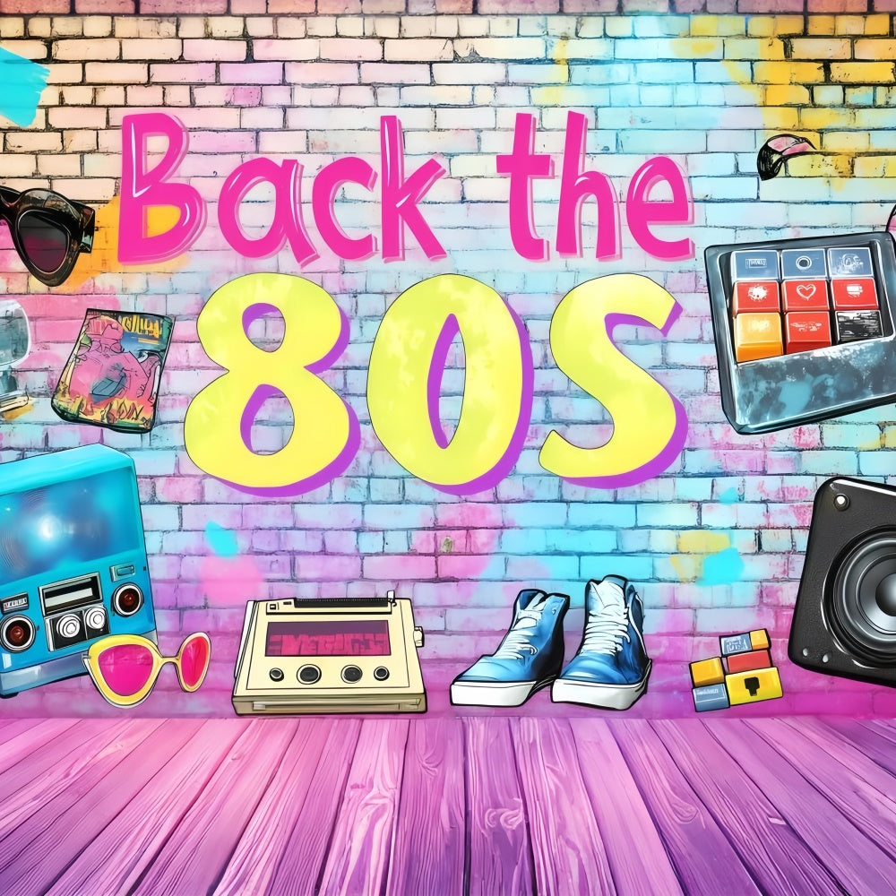 80s Photo Backdrop Neon Vibes Brick Wall Vintage Photo Backdrop UK GQ4-320