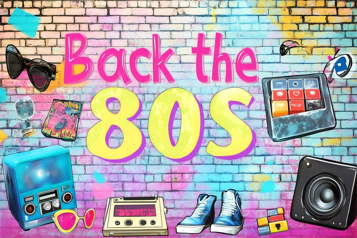 80s Photo Backdrop Neon Vibes Brick Wall Vintage Photo Backdrop UK GQ4-320