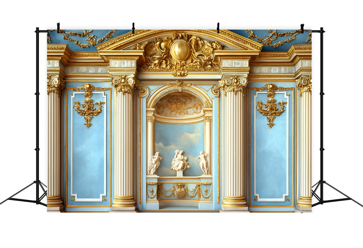 Vintage Wall Backdrop Ornate Columns Blue Wall Vintage Backdrop UK GQ4-322