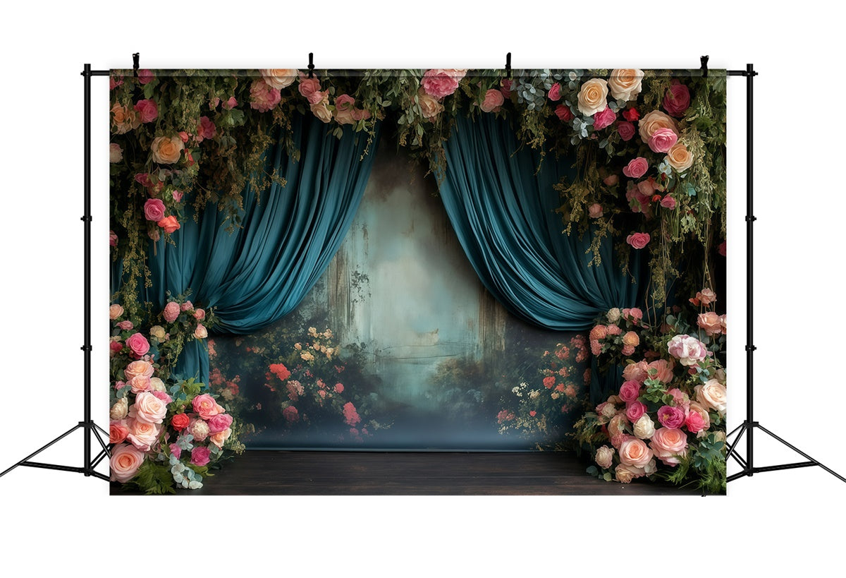 Victorian Backdrop Dreamy Garden Teal Drapes Vintage Backdrops UK GQ4-325