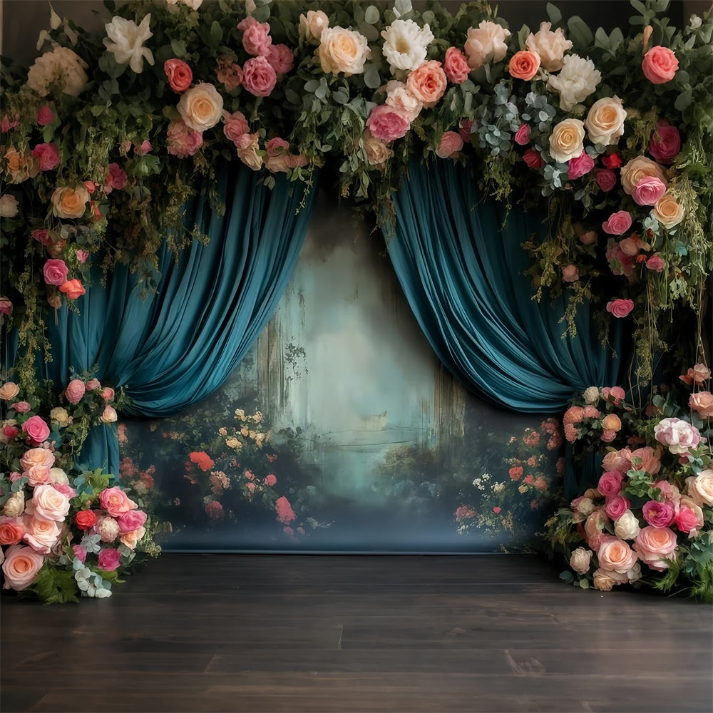 Victorian Backdrop Dreamy Garden Teal Drapes Vintage Backdrops UK GQ4-325