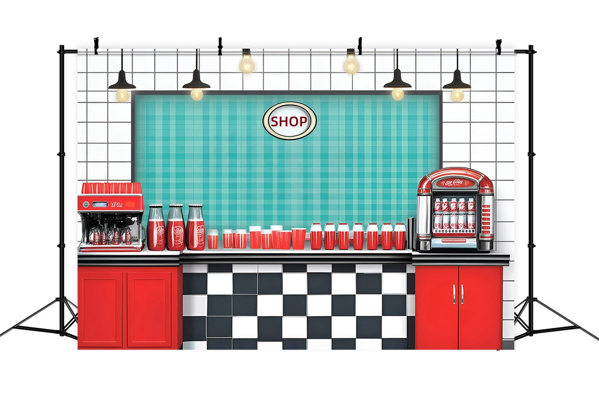 Vintage Photography Backdrops Retro Diner Coffee Shop Backdrop UK GQ4-327