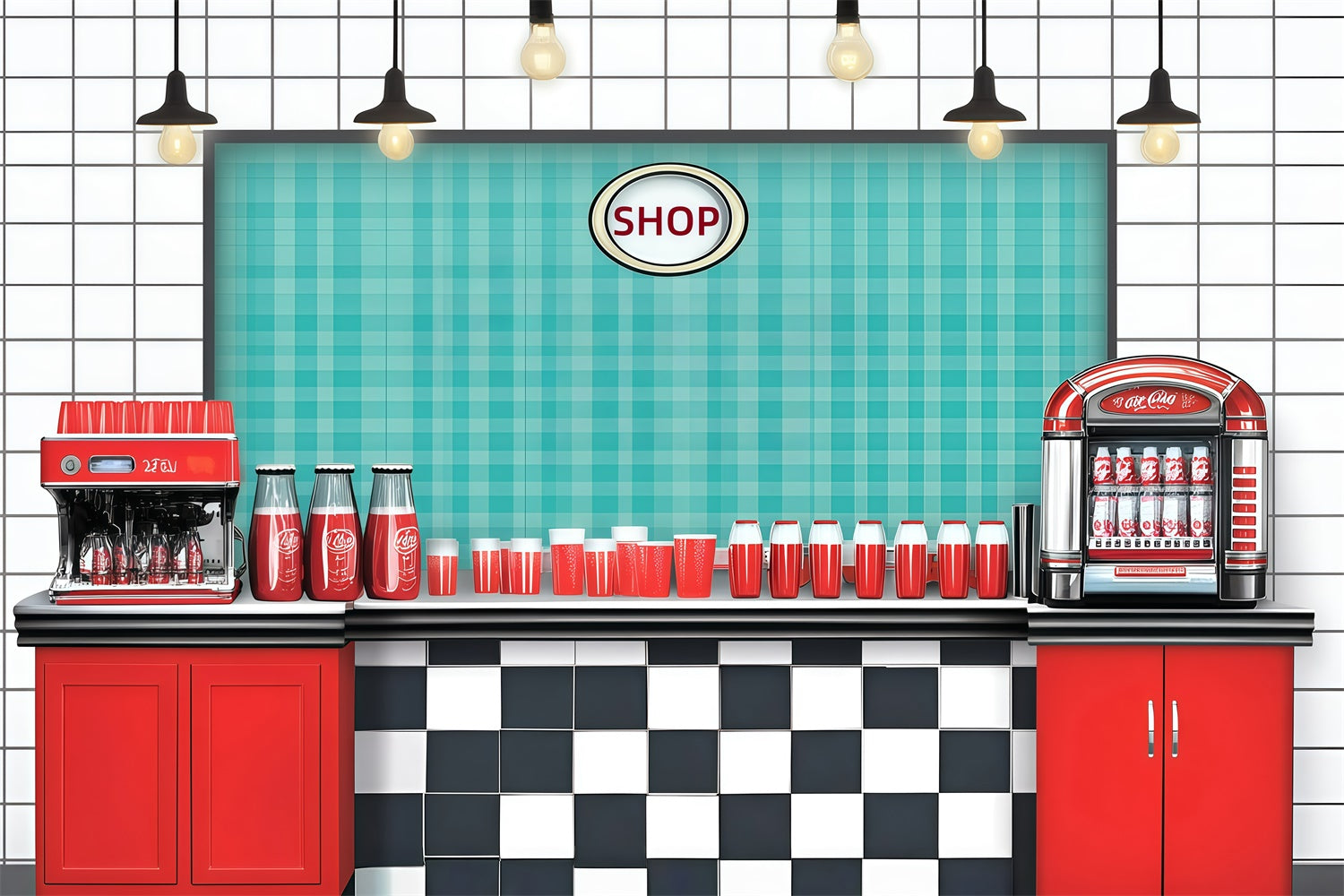 Vintage Photography Backdrops Retro Diner Coffee Shop Backdrop UK GQ4-327
