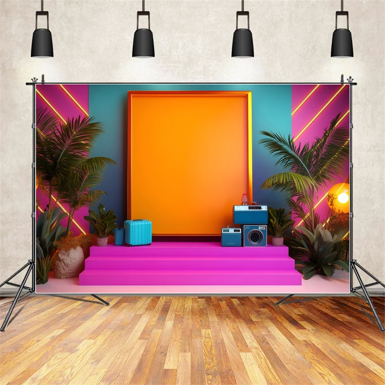 80s Backdrop Neon Tropical Palm Vintage Photography Backdrops UK GQ4-328