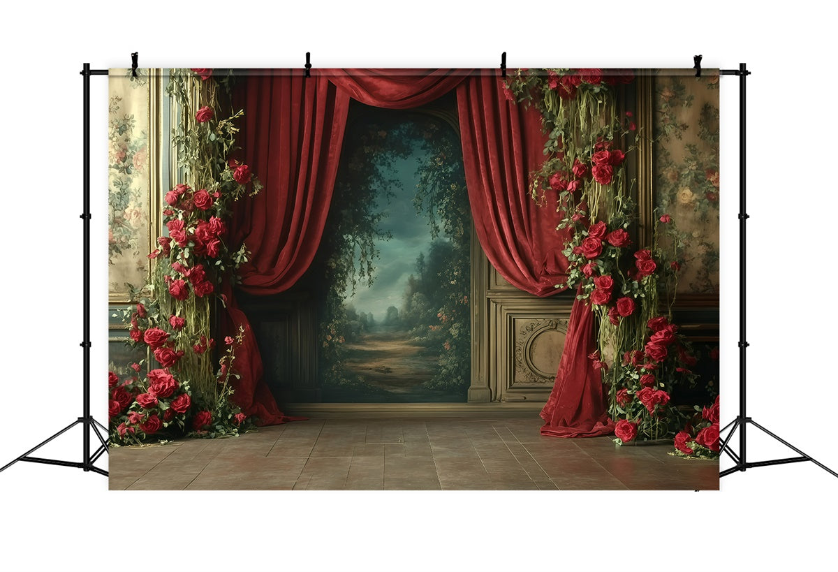 Retro Photo Backdrops Romantic Red Rose Drapes Vintage Backdrops UK GQ4-331
