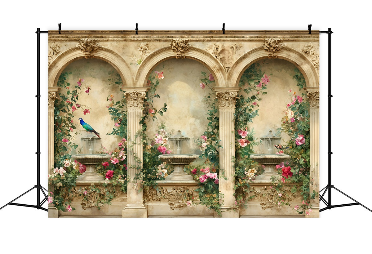 Retro Photo Backdrops Floral Fountain Archway Vintage Backdrops UK GQ4-336