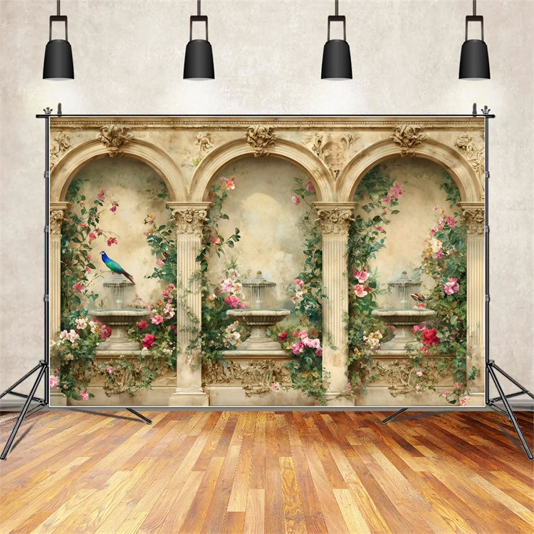 Retro Photo Backdrops Floral Fountain Archway Vintage Backdrops UK GQ4-336