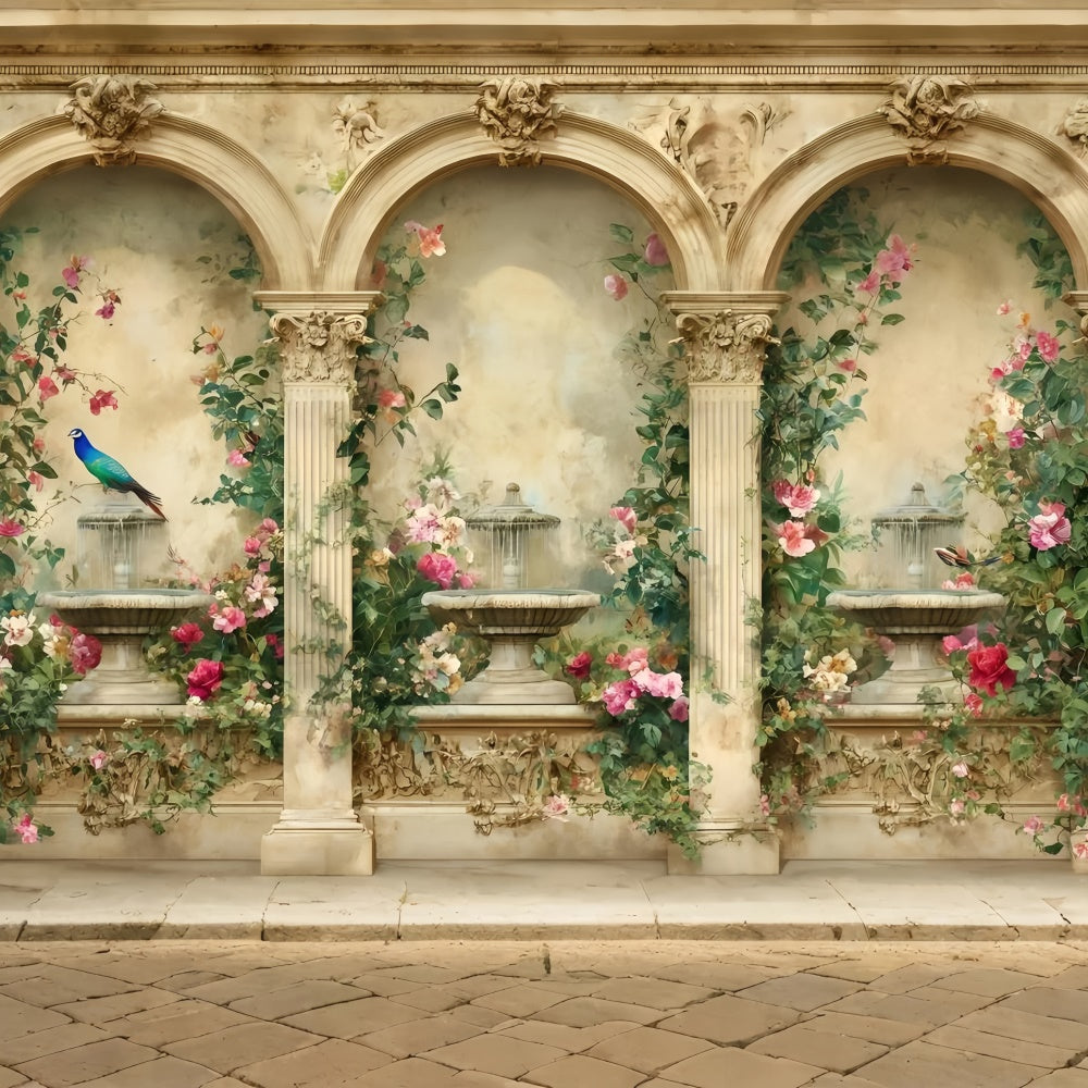 Retro Photo Backdrops Floral Fountain Archway Vintage Backdrops UK GQ4-336
