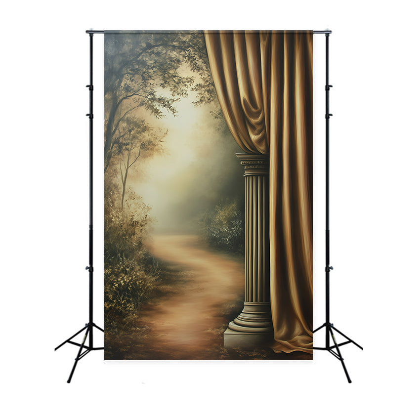 Vintage Backdrop For Photoshoot Golden Pillars Misty Forest Backdrop UK GQ4-338