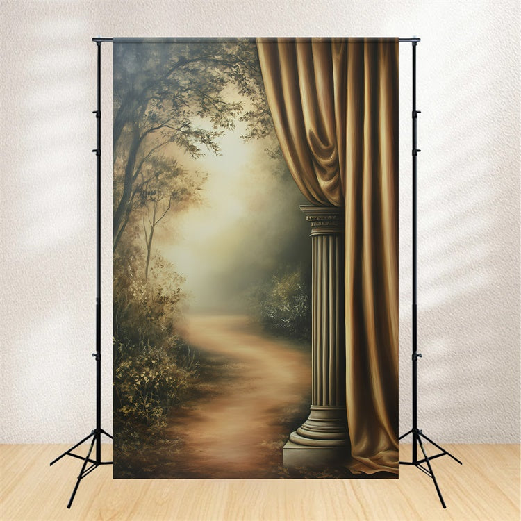 Vintage Backdrop For Photoshoot Golden Pillars Misty Forest Backdrop UK GQ4-338