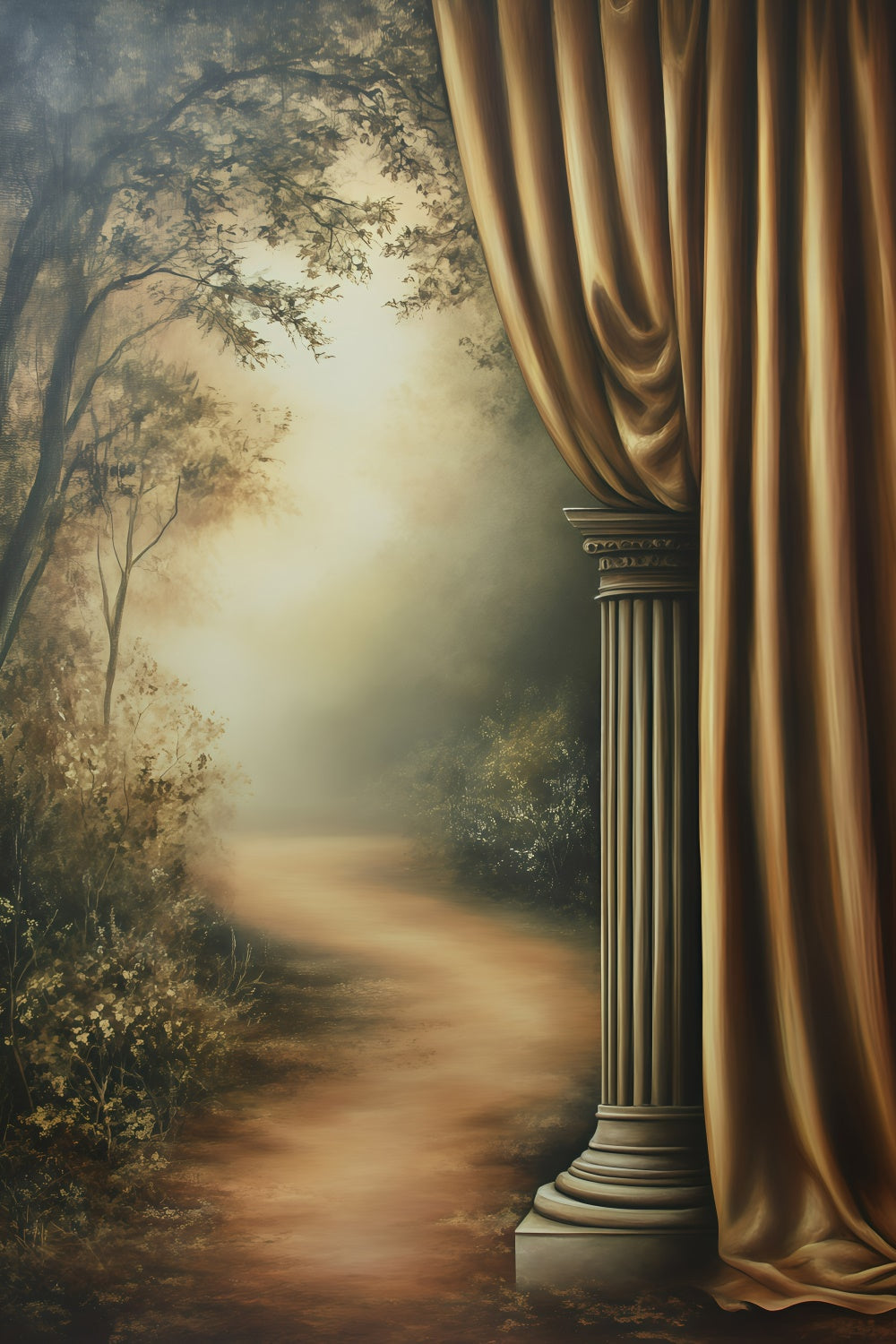 Vintage Backdrop For Photoshoot Golden Pillars Misty Forest Backdrop UK GQ4-338