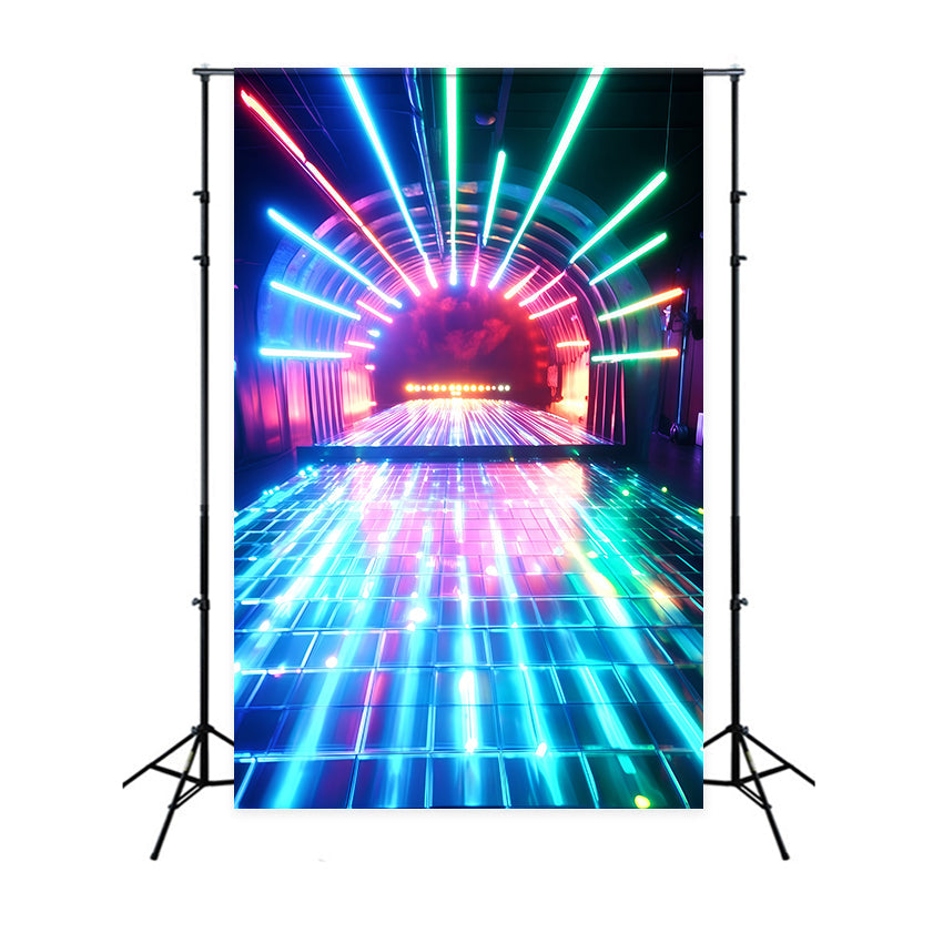 80s Photography Backdrop Neon Tunnel Glowing Pathway Vintage Backdrop UK GQ4-342