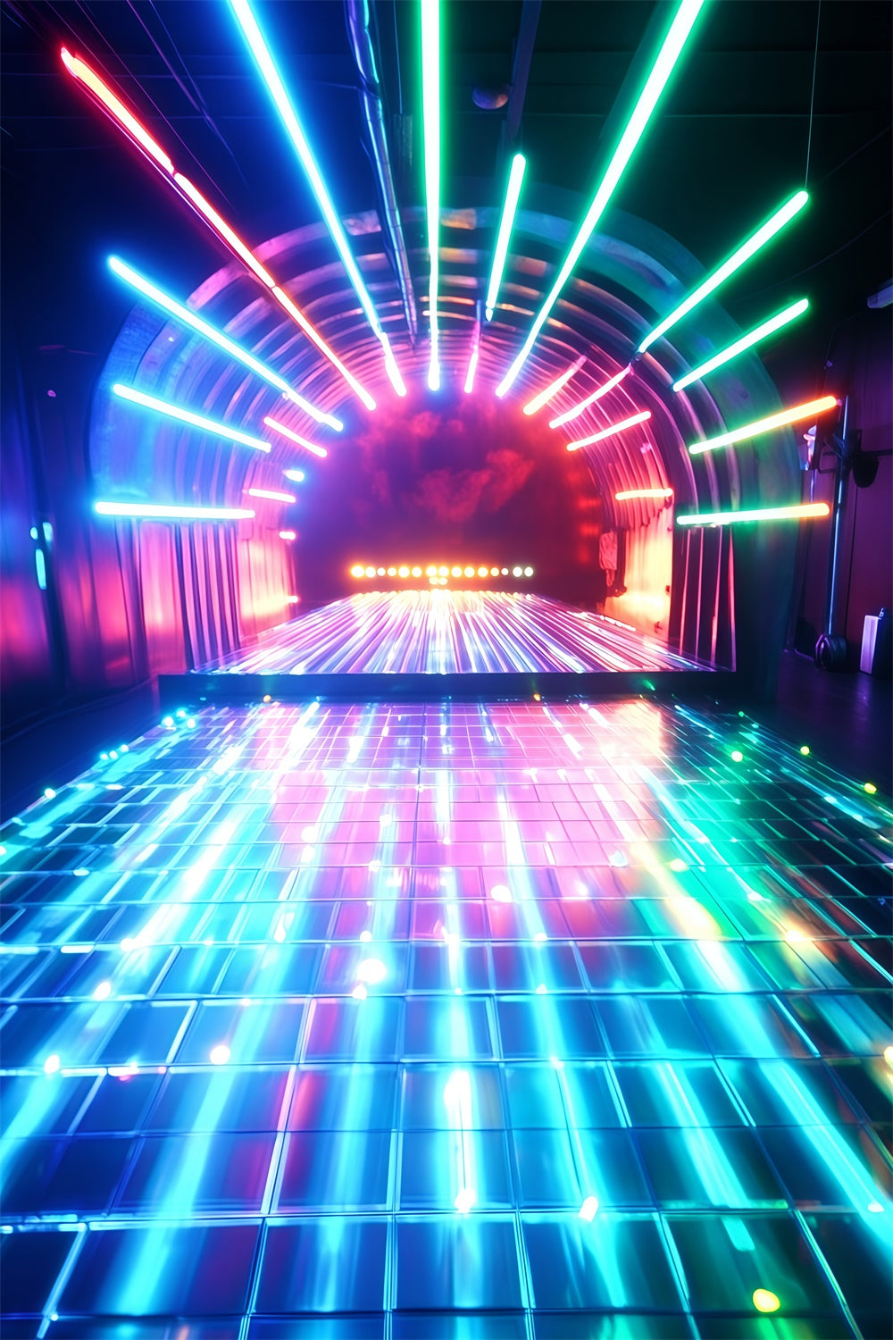 80s Photography Backdrop Neon Tunnel Glowing Pathway Vintage Backdrop UK GQ4-342