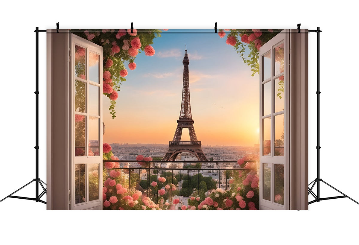 Paris Eiffel Tower Backdrop City Sunset Garden Balcony Backdrop UK GQ4-41