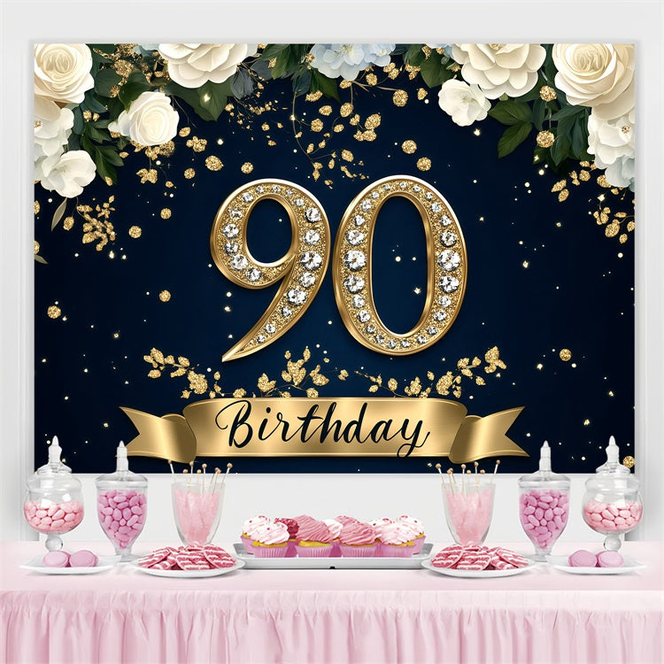Birthday Backdrop Ideas Diamond 90th Floral Customized Backdrop UK GQ4-7