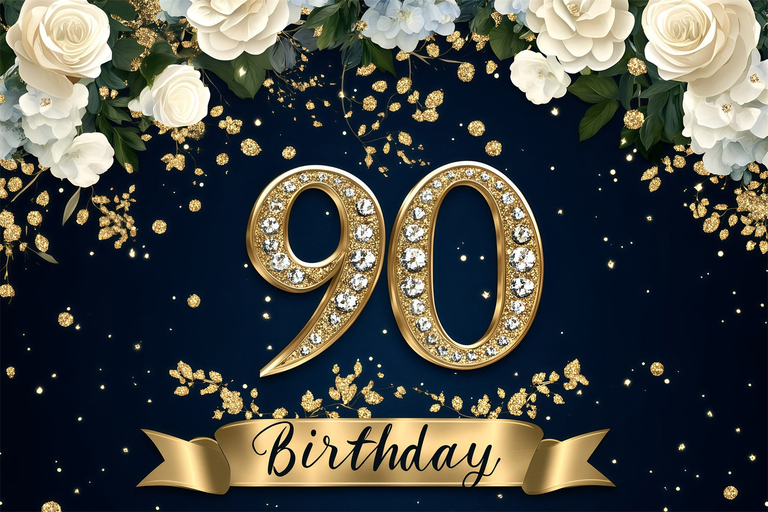 Birthday Backdrop Ideas Diamond 90th Floral Customized Backdrop UK GQ4-7