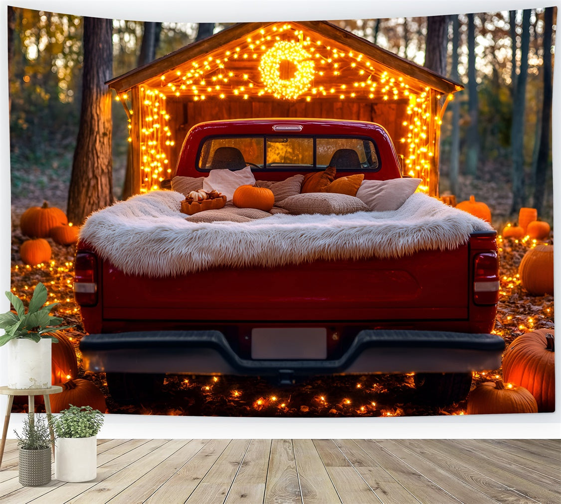 Fall Forest Backdrop Red Truck Pumpkin Decor Backdrop UK GQ5-101