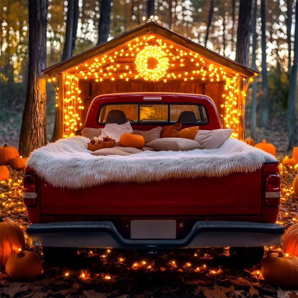 Fall Forest Backdrop Red Truck Pumpkin Decor Backdrop UK GQ5-101