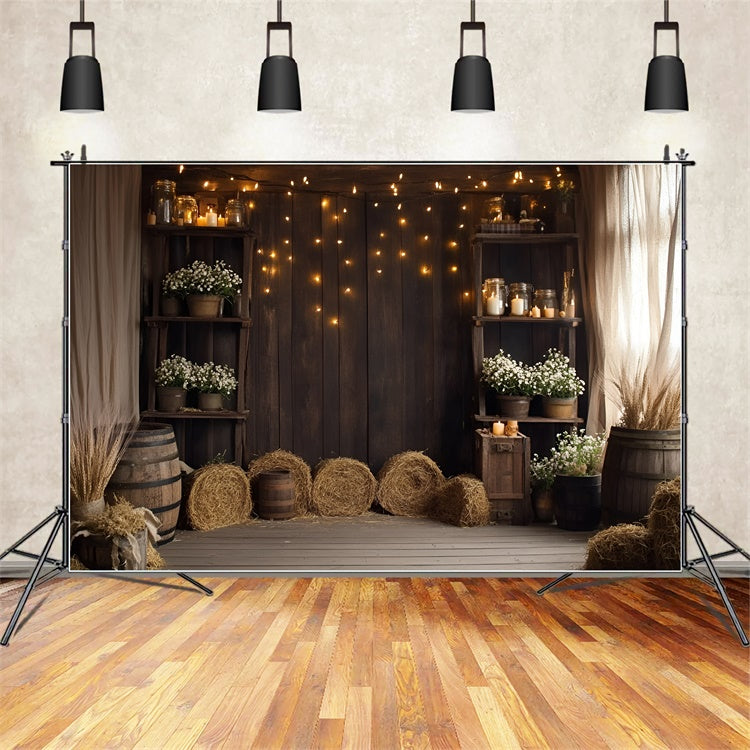Fall Photography Backdrops Hay Bale Rustic Wood Backdrop UK GQ5-102